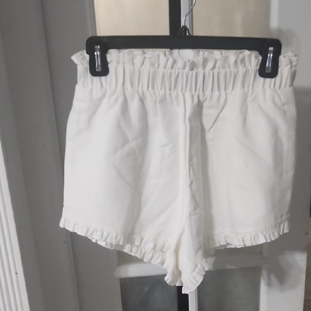 Lani White High Waist Shorts with Ruffled Waistband